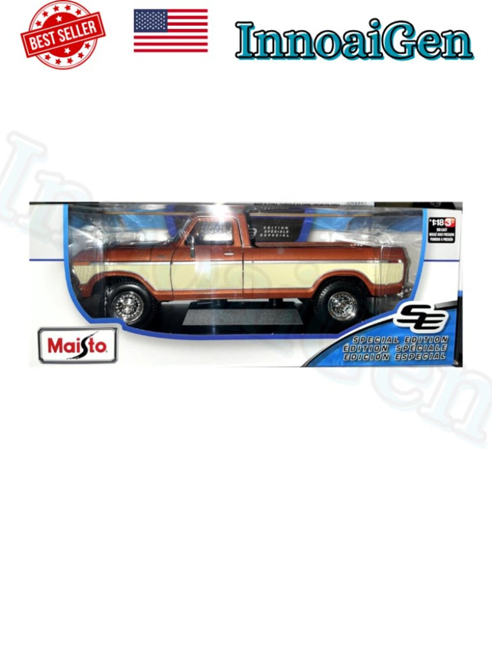 maisto 1979 ford f150 pick-up 1:18 diecast truck metallic brown cream nib 70s